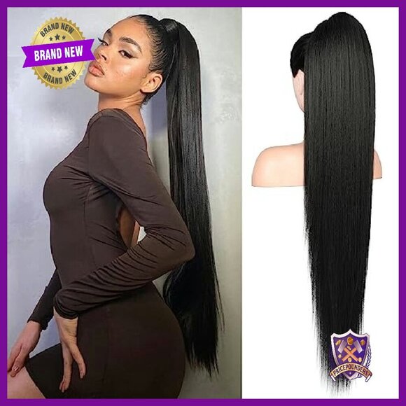36 Inch Long Straight Synthetic Ponytail Extension Clip In Hairpiece